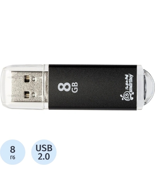 Флешка USB Smartbuy V-Cut Black (SB8GBVC-K), 8Gb, USB 2.0, R/W 20/10, черный