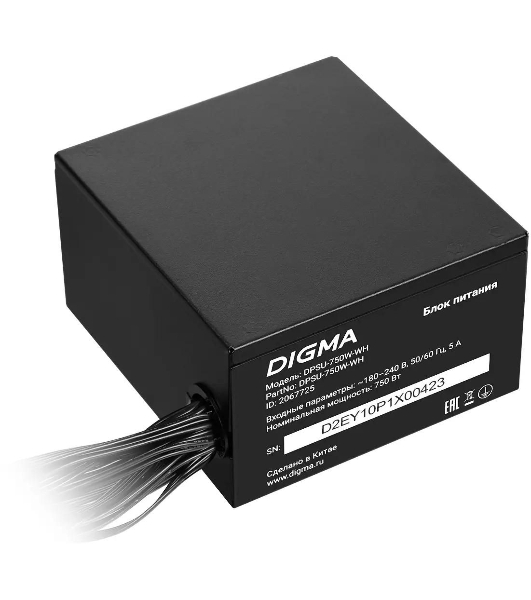 Блок питания Digma DPSU-750W-WH RTL, 750Вт, 80 PLUS, 120мм, черный