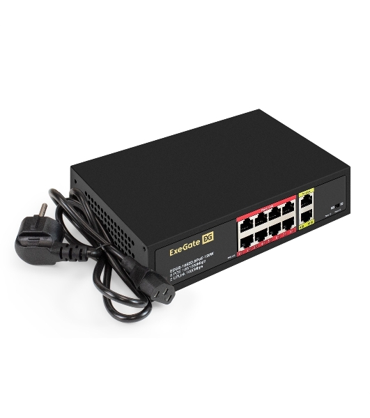 Коммутатор ExeGate EDGS-1082D.8PoE-120W, 8×100 Мбит/с PoE + 2×1 Гбит/с, неуправляемый