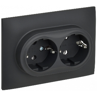 Розетка 2-местная IEK SKANDY SK-R08G (SK-R21-16-K53-F) с заземлением, без защитных шторок 16А в сборе, графит