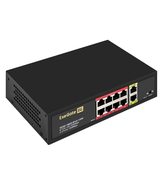 Коммутатор ExeGate EDGS-1082D.8PoE-120W, 8×100 Мбит/с PoE + 2×1 Гбит/с, неуправляемый