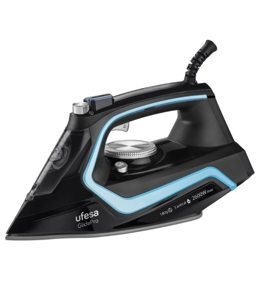 Утюг Ufesa PV2600 GLIDEPRO черный/голубой, 2600 Вт, 35 г/мин, 180 г/мин, 280 мл