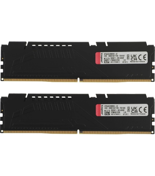 Оперативная память Kingston Fury Beast, DDR5, 32Gb (2x16Gb), 6400MHz, CL32, DIMM, с радиатором, черный