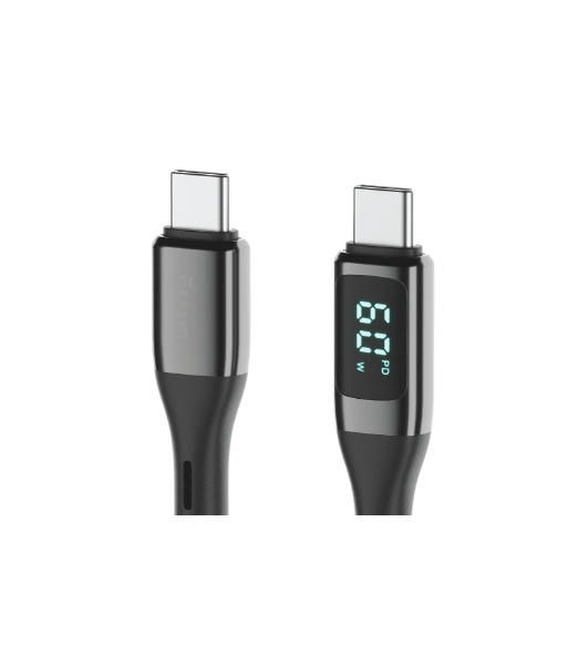 Кабель OLMIO GEEK, Type-C - Type-C, 60W, 1.2м, тканевая оплетка, LCD, черный