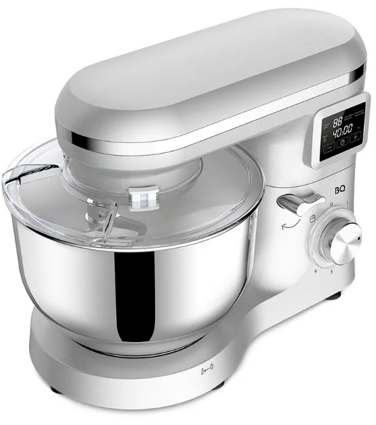 Планетарный миксер BQ MX640 White. Максимальная мощность 1600 Вт/Чаша из нержавеющей стали 6 л/Функция ферментации/Подогрев чаши до 40'C/Электронное управление/Металлические насадки в комплекте/Металлические шестерни/Двойная защита: от перегрева, от перегрузки/Защтная крышка от брызг/LED подсветка/Длина сетевого шнура 1 м'