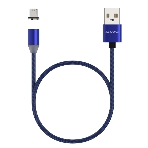 Кабель Maxvi MCm-01M blue, USB-A - microUSB, 2A, магнитный разъем, LED Описание: ток макс. нагрузки 2А, макс. напряжение 5V; стандарт USB 2.0; длина 1м, нейлоновая оплетка, съемный магнитный коннектор, LED подсветка, синий с черными вставками, фото 1