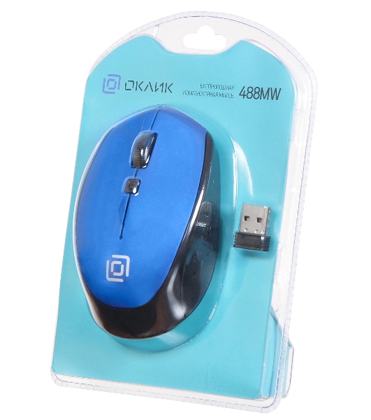 Мышь беспроводная Oklick 488MW синий/черный, 1600 dpi, радиоканал, USB, кнопки - 4
