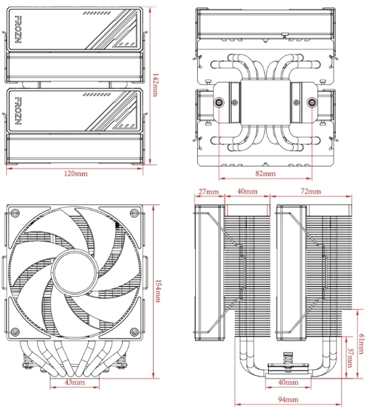 Устройство охлаждения(кулер) ID-Cooling Frozn A620 ARGb черный 120мм алюминий+медь 2000rpm 30db 4-pin 270W 154мм
