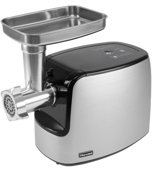 Мясорубка электрическая Rondell RDE-1458 серый, 3000 Вт, 3.5 кг/мин, реверс, защита от перегрузки, металлический лоток, насадки - 5