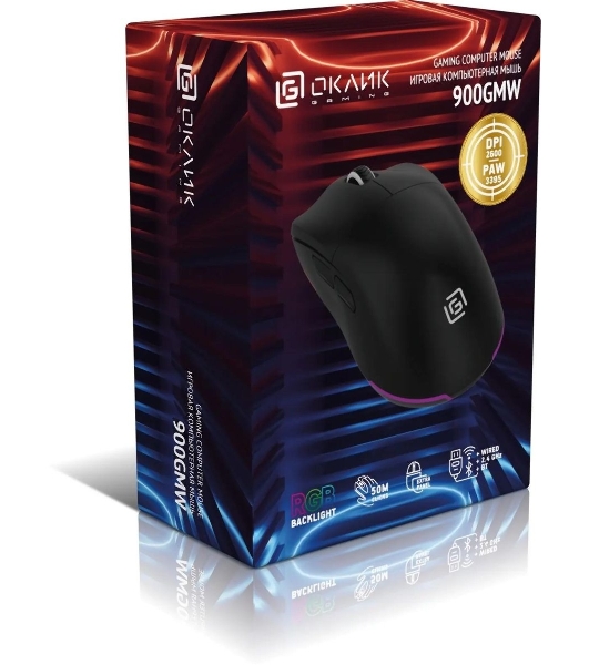 Мышь беспроводная Oklick 900GMW черный, 26000 dpi, радиоканал, Bluetooth, USB, кнопки - 6