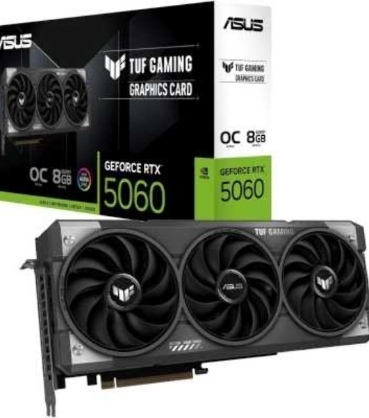 Видеокарта Asus TUF Gaming GeForce RTX 5060 OC, NVIDIA RTX 5060, 8Gb, GDDR7, 128 bit, PCI-E 5.0, HDMIx1, DPx3, HDCP, 2677 MHz