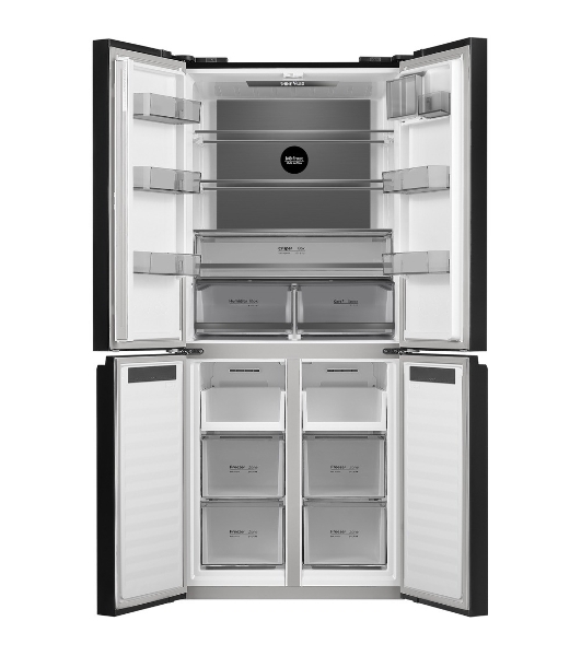 Холодильник Maunfeld MFF192NFB01 Inverter черный стекло трехкамерный 334/184л морозилка снизу, No Frost, Side by Side