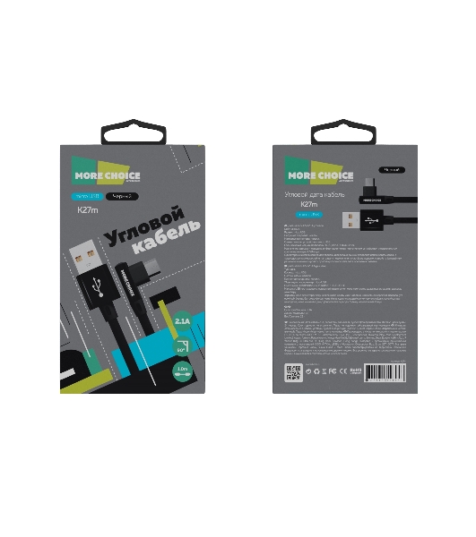 Кабель MORE CHOICE (4627151196947) K27m USB 2.1A microUSB черный - 1,0m