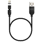 Кабель Maxvi MCm-02L black, USB-A - Lightning, 2A, магнитный разъем, LED ток макс. нагрузки 2А, макс. напряжение 5V; стандарт USB 2.0; длина 1.5м, нейлоновая оплетка, съемный магнитный коннектор, LED подсветка, черный, фото 1