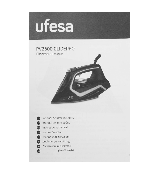 Утюг Ufesa PV2600 GLIDEPRO черный/голубой, 2600 Вт, 35 г/мин, 180 г/мин, 280 мл