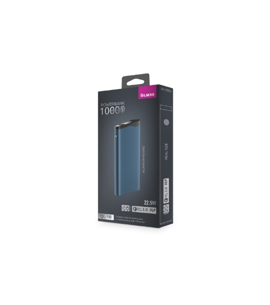 Портативный аккумулятор OLMIO QL-10, 10000mAh, 22.5W, QuickCharge3.0/PowerDelivery, LCD, голубой