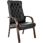Кресло офисное Бюрократ T-9928WALNUT-CF черный, кожа, на ножках, дерево, фото 1