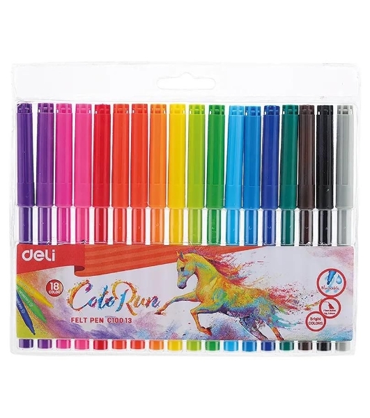 Фломастеры Deli EC10013 ColoRun, вентилируемый колпачок, 18 цветов, пакет с европодвесом