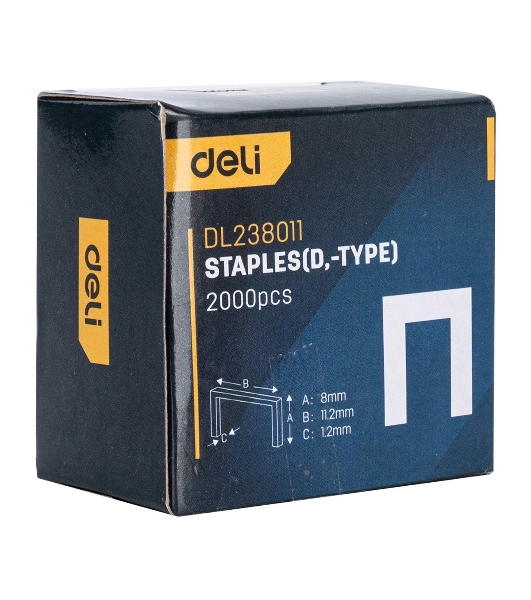 Набор скоб для степлера (Тип D) Deli DL238011 (8 х 11,2 х 1,2мм x 2000 шт) нержавеющая сталь.