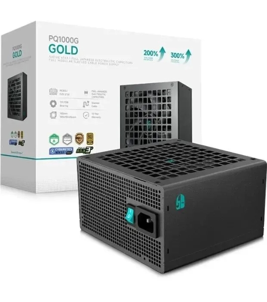 Блок питания Deepcool/GamerStorm PQ1000G (ATX 3.1, 1000W, Full Cable Management, PWM 120мм fan, 80 PLUS GOLD, Active PFC + Half Bridge + DC/DC, Full Japanese Capasitors, Gen5 PCIe) RET