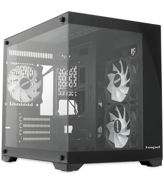 Компьютерный корпус HSPD F330, Panoramic Mini-tower, черный, TG, 0.5 SPCC, 3x120мм ARGB mATX, mITX 160/400/200мм 1x2.5', 2x3.5', 4xPCI 1xUSB-C 3.0, 2xUSB-A1.0 428x280x375мм