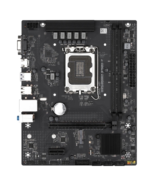 Материнская плата Maxsun Challenger B760M-F, LGA 1700, Intel B760, 2xDDR4, 3xSATA III, 2xM.2, 1xPCIe 4.0 x16, 1xHDMI, 1xVGA, 1xRJ-45 1Gb LAN, 2xUSB 3.2 Gen 1, 4xUSB 2.0, 3x3.5 мм, 5.1, mATX