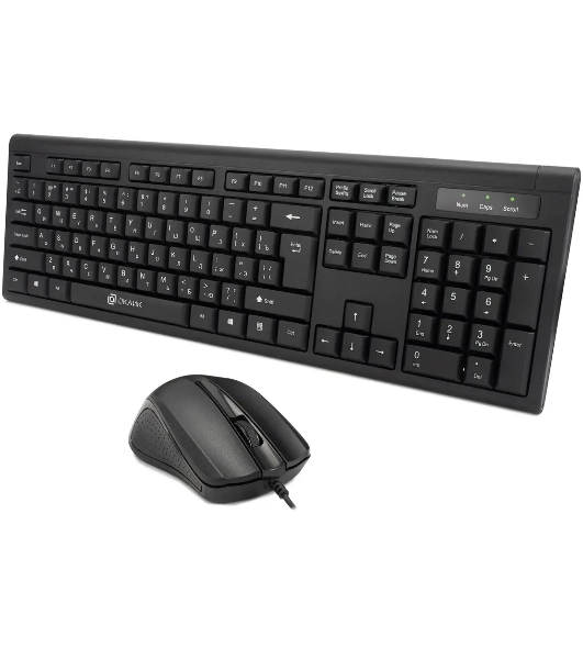 Комплект клавиатура+мышь Oklick 600M проводной, USB, 1200 DPI, чёрный