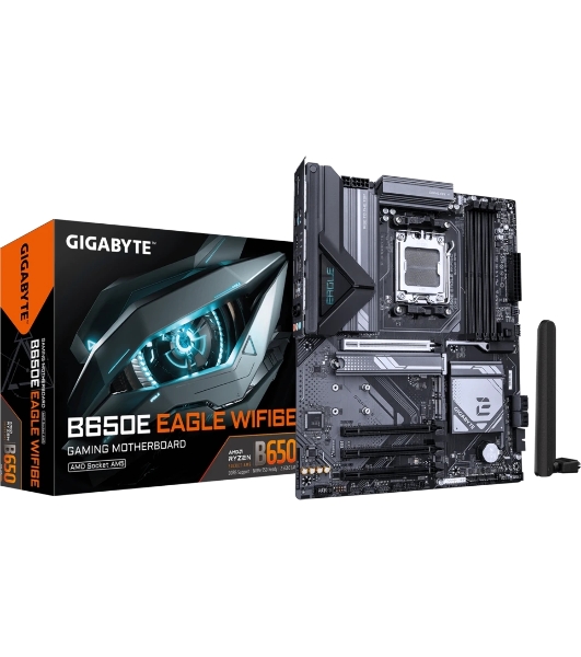 Материнская плата Gigabyte B650E EAGLE WIFI6E, AM5, AMD B650E, 4xDDR5, 4xSATA, 3xM.2, 1xPCIe 5.0 x16, 1xPCIe 4.0 x4, 2xPCIe 3.0 x1, 1xHDMI, 1xDP, 1x2.5Gb LAN, Wi-Fi 6E, Bluetooth 5.3, 1xUSB-C 5Gbps, 2xUSB-A 10Gbps, 2xUSB-A 5Gbps, 4xUSB-A 2.0, 1xPS/2, 3x3.5 мм, 7.1, ATX