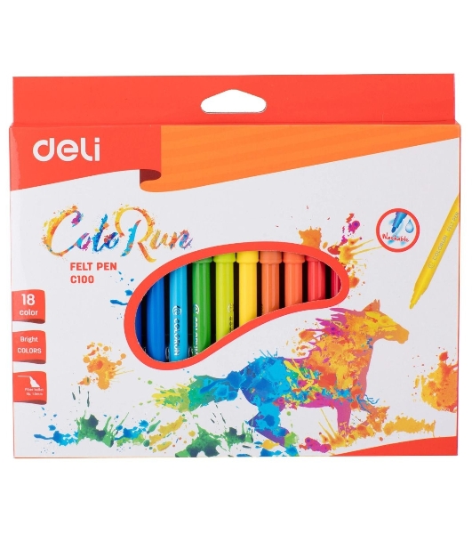 Фломастеры Deli EC10010 ColoRun, вентилируемый колпачок, 18 цветов, коробка с европодвесом