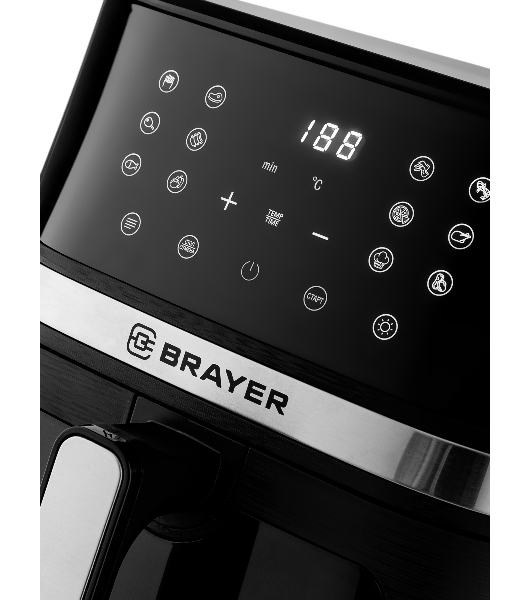 Аэрогриль Brayer 2038BR черный, 1600 Вт, 7 л, сенсор, 12 программ