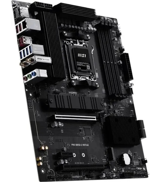 Материнская плата MSI PRO B850-S WIFI6E, AM5, AMD B850, 4xDDR5, 4xSATA, 2xM.2, 1xPCIe 4.0 x16, 1xPCIe 4.0 x4, 1xPCIe 3.0 x1, 1xDP, 1xHDMI, 1x2.5Gb LAN, Wi-Fi 6E, Bluetooth 5.3, 1xUSB-C 10Gbps, 3xUSB-A 10Gbps, 4xUSB-A 5Gbps, 3x3.5 мм, 7.1, ATX
