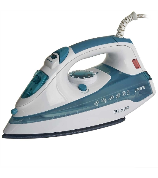 Утюг Delta LUX DL-710 белый с серо-голубым, 2400 Вт, 25 г/мин, 130 г/мин, 320 мл
