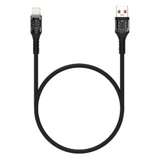 Дата-кабель Maxvi MC-33L USB-Lightning 2.4А, прозрачный корпус, LED подсветка, 1м, черный
