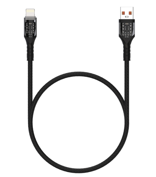 Дата-кабель Maxvi MC-33L USB-Lightning 2.4А, прозрачный корпус, LED подсветка, 1м, черный