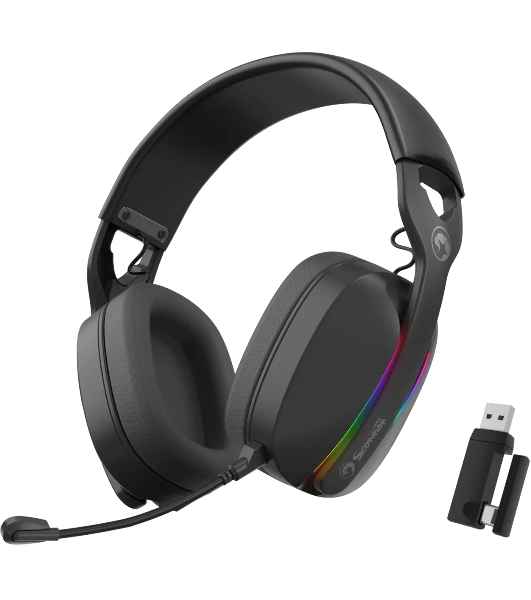 Гарнитура MARVO HG9086W Pulz 70W чёрный, беспроводная + проводная, радиоканал, до 10 ч, съёмный микрофон, подсветка, совместимость с PS5, Xbox