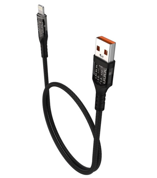 Дата-кабель Maxvi MC-33L USB-Lightning 2.4А, прозрачный корпус, LED подсветка, 1м, черный