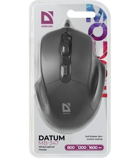 Мышь проводная Defender Datum MB-347 черный, 1600 dpi, USB, кнопки - 4