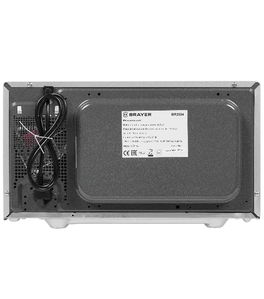 Микроволновая печь BRAYER BR2504 зеркальный, серебристый, 25 л, 900 Вт, переключатели — кнопки, поворотный механизм