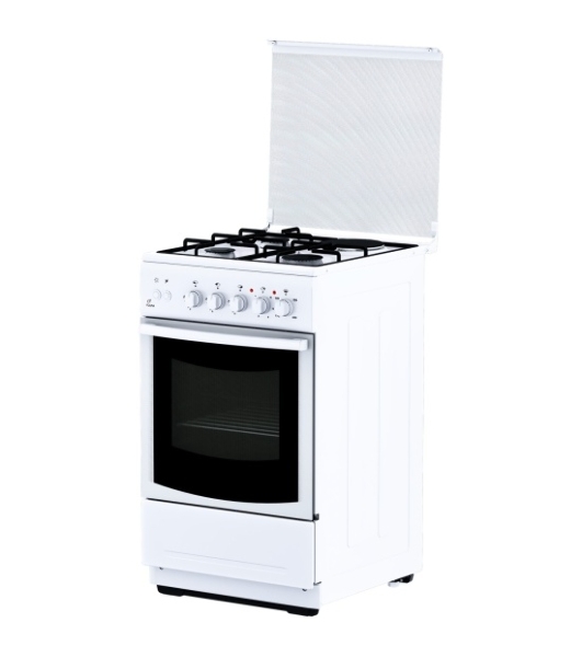 Плита комбинированная Flama RK 23-121 W белый, конфорок 3 газовых и 1 электрическая, духовка 50 л, 50 см x 85 см x 60 см