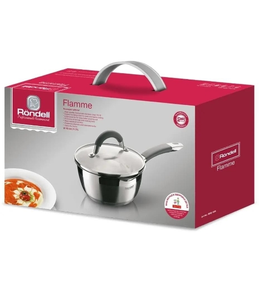 Ковш Rondell Flamme RDS-026, 1.3л, 16см, с крышкой, стальной