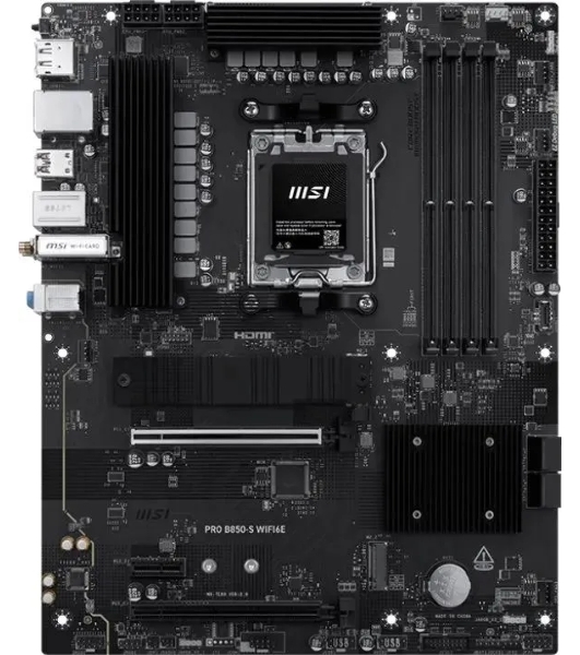 Материнская плата MSI PRO B850-S WIFI6E, AM5, AMD B850, 4xDDR5, 4xSATA, 2xM.2, 1xPCIe 4.0 x16, 1xPCIe 4.0 x4, 1xPCIe 3.0 x1, 1xDP, 1xHDMI, 1x2.5Gb LAN, Wi-Fi 6E, Bluetooth 5.3, 1xUSB-C 10Gbps, 3xUSB-A 10Gbps, 4xUSB-A 5Gbps, 3x3.5 мм, 7.1, ATX