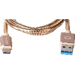 КабельQumo Type-С кабель, 1м, USB 3.0, 5В, 3А, 15Вт, металлическая оплетка, металлический коннектор, золотой, фото 1