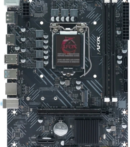 Материнская плата AFOX IH510D4-MA-V4, LGA 1200, Intel H510, 2xDDR4, 3xSATA, 1xM.2, 1xPCIe 3.0 x16, 1xPCIe 3.0 x1, 1xHDMI, 1xDP, 1x1Gb LAN, 2xUSB-A 5Gbps, 2xUSB-A 2.0, 3x3.5 мм, 5.1, mATX