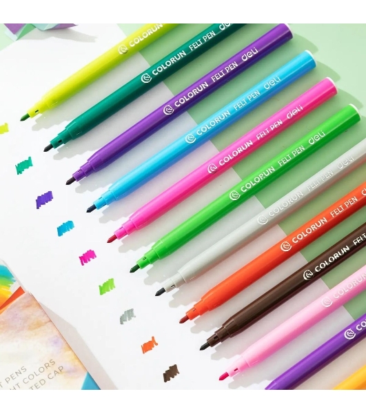 Фломастеры Deli EC10000 ColoRun, вентилируемый колпачок, 12 цветов, коробка с европодвесом