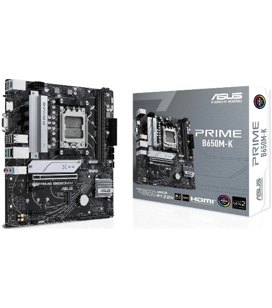 Материнская плата ASUS PRIME B650M-K, Socket AM5, AMD B650, 2xDDR5, 4xSATA, 2xM.2, 1xPCIe 4.0 x16, 2xPCIe 4.0 x1, 1xHDMI, 1xVGA, 1x 2.5Gb LAN, 4xUSB-A 2.0, 2xUSB-A 3.2 Gen 1, 2xUSB-A 3.2 Gen 2, 3x3.5 мм, 7.1, mATX