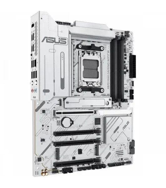 Материнская плата ASUS X870 MAX GAMING WIFI7 W, AM5, AMD X870, 4xDDR5, 4xSATA, 3xM.2, 1xPCIe 5.0 x16, 2xPCIe 4.0 x16, 1xPCIe 3.0 x16, 1xHDMI, 2xUSB Type-C (Display), 1x2.5Gb LAN, Wi-Fi 7, Bluetooth 5.4, 2xUSB-C 40Gbps, 1xUSB-A 10Gbps, 3xUSB-A 5Gbps, 4xUSB-A 2.0, 3x3.5 мм, 7.1, ATX