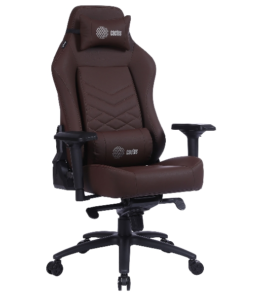 Кресло игровое Cactus CS-CHR-0112BR коричневый, сиденье коричневый, эко.кожа, с подголов. крестовина металл, пластик черный