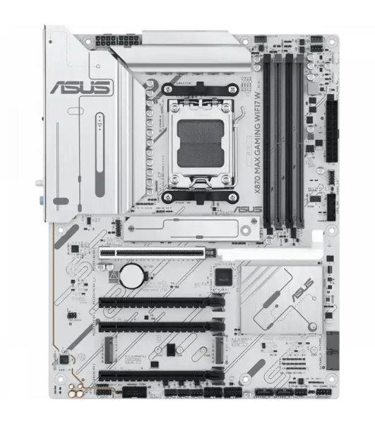 Материнская плата ASUS X870 MAX GAMING WIFI7 W, AM5, AMD X870, 4xDDR5, 4xSATA, 3xM.2, 1xPCIe 5.0 x16, 2xPCIe 4.0 x16, 1xPCIe 3.0 x16, 1xHDMI, 2xUSB Type-C (Display), 1x2.5Gb LAN, Wi-Fi 7, Bluetooth 5.4, 2xUSB-C 40Gbps, 1xUSB-A 10Gbps, 3xUSB-A 5Gbps, 4xUSB-A 2.0, 3x3.5 мм, 7.1, ATX