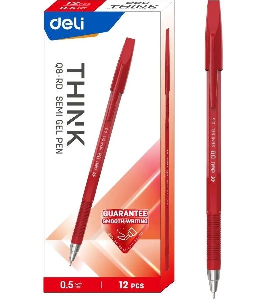 Набор ручек шариковых Deli Think EQ8-RD, красные чернила (12шт), линия 0.5мм