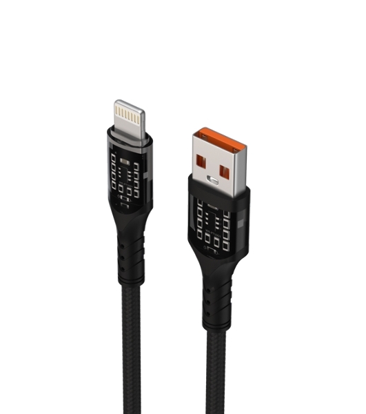 Дата-кабель Maxvi MC-33L USB-Lightning 2.4А, прозрачный корпус, LED подсветка, 1м, черный